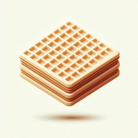 Stack of square waffles isolated on white background. 3d illustrationのイラスト素材