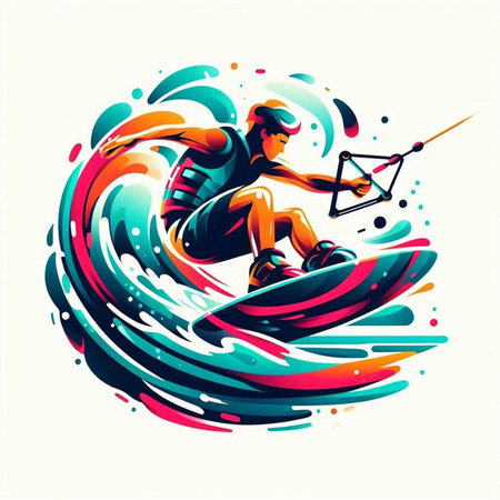 Vector illustration of a man on a wakeboard. Water sport.のイラスト素材