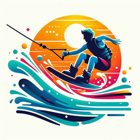 Water skiing - vector illustration of a man on a surfboard.のイラスト素材