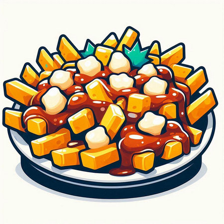 Illustration of a plate of fries with ketchup and mayonnaiseのイラスト素材