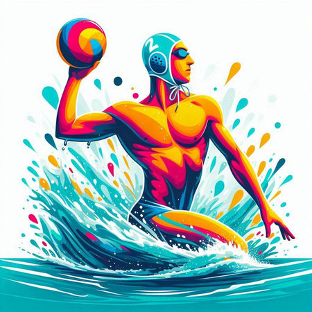Vector illustration of a male swimmer with a ball in his handのイラスト素材
