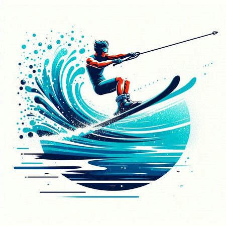 Vector illustration of a skier with a surfboard on the waterのイラスト素材