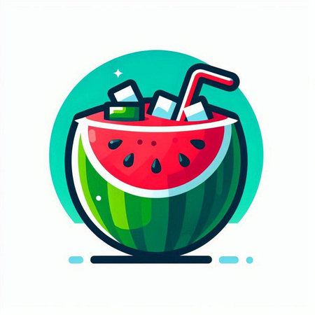 Watermelon slice with drinking straw. Vector illustration in flat style.のイラスト素材