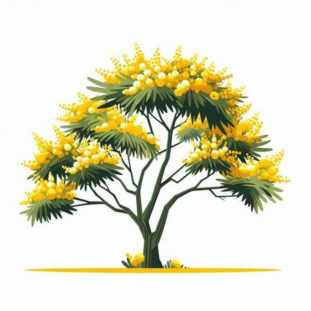 mimosa tree isolated on a white background, vector illustration.のイラスト素材