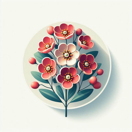 Flower bouquet in a round plate on a white background.のイラスト素材