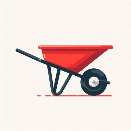 Red wheelbarrow isolated on a white background. Vector illustration.のイラスト素材