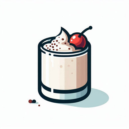 Milkshake with whipped cream and cherry on top. Vector illustration.のイラスト素材