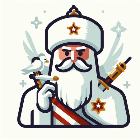 Cartoon illustration of a santa claus with a smoking pipe.のイラスト素材
