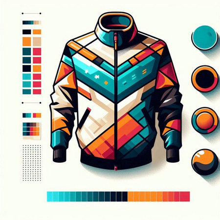 Vector illustration of men's jacket with multicolor mosaic pattern.のイラスト素材