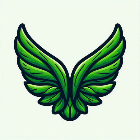 Illustration of a green bird wing isolated on a white background.のイラスト素材