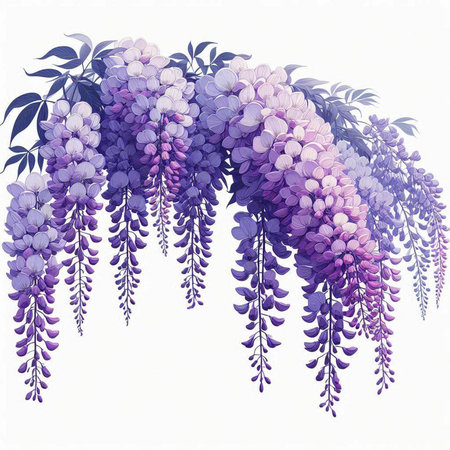 Beautiful purple wisteria flowers on white background. Watercolor illustration.のイラスト素材
