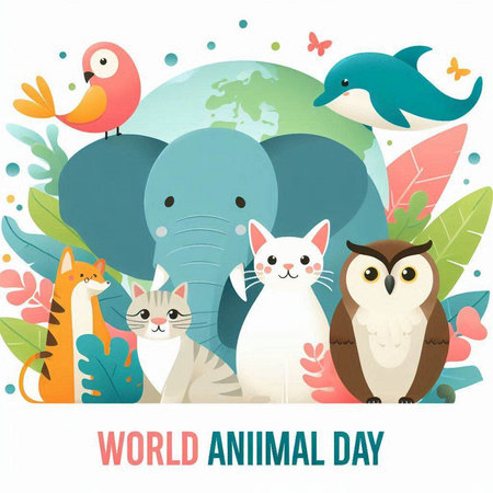 World Animal Day card with animals. Vector illustration for your design.のイラスト素材