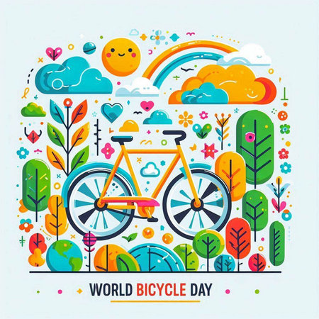World Bicycle Day. Vector illustration of bicycle on the background of nature.のイラスト素材