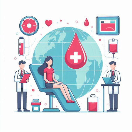 Blood donation concept. Vector illustration in a flat style. World blood donor day.のイラスト素材