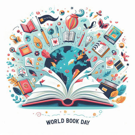 World Book Day. Vector illustration with hand drawn doodle elements.のイラスト素材