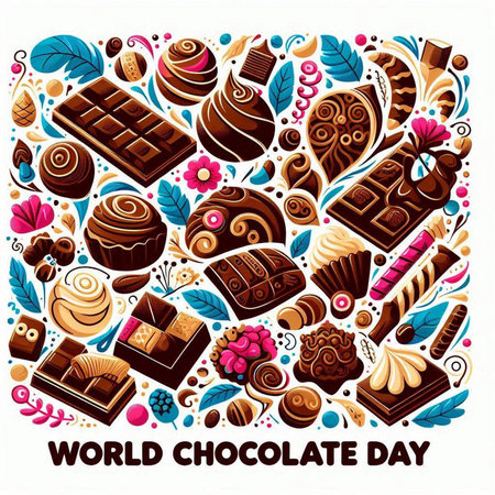 World Chocolate Day. Vector illustration of sweets and confectionery.のイラスト素材
