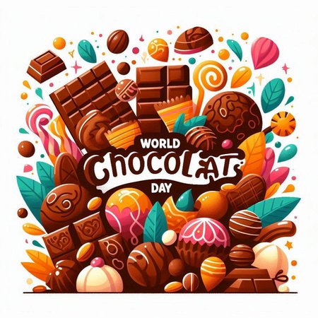 World Chocolate Day banner. Vector illustration of sweets with lettering.のイラスト素材