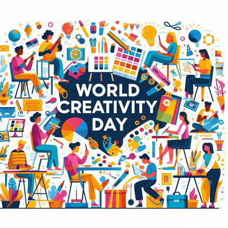 World Creativity Day banner. Flat design style. Vector illustration.のイラスト素材