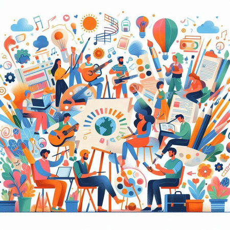 Vector illustration of a group of people working on a new project.のイラスト素材