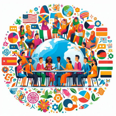 Vector illustration of people around the world. International day of democracy.のイラスト素材