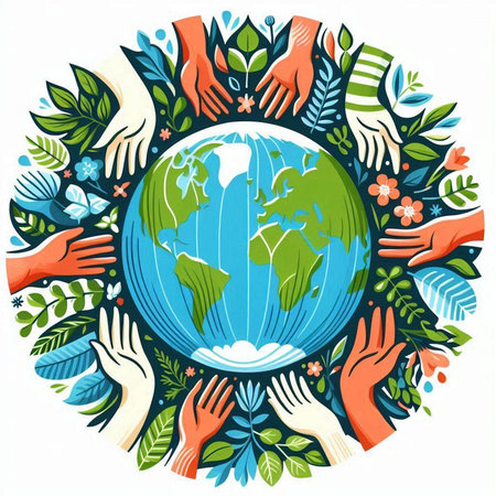 Hands around the globe. Save the planet. Vector illustration.のイラスト素材