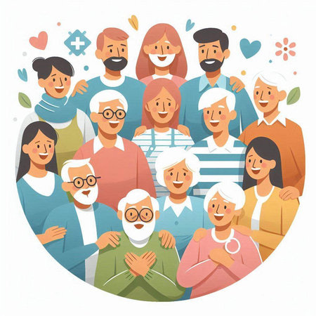Group of happy elderly people. Vector illustration in flat cartoon style.のイラスト素材