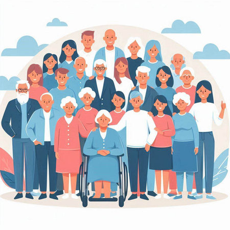 Group of happy elderly people. Vector illustration in flat cartoon style.のイラスト素材
