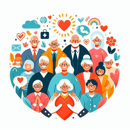 Group of elderly people in the form of a heart. Vector illustrationのイラスト素材