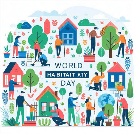 World Horticulture Day. Group of people working in the garden. Vector illustrationのイラスト素材