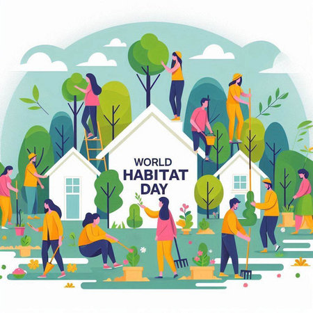 Vector illustration of World Health Day concept. People working in the garden.のイラスト素材
