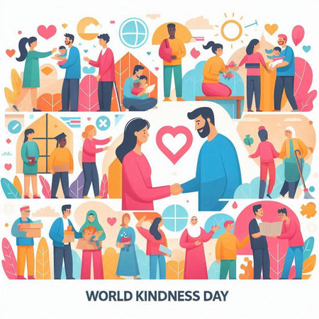 World Kindness Day concept in flat design. People of different nationalities and religions. Vector illustrationのイラスト素材