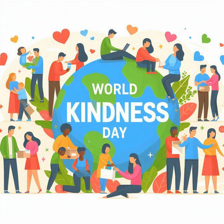 World Kindness Day concept with people around the world. Vector illustration.のイラスト素材