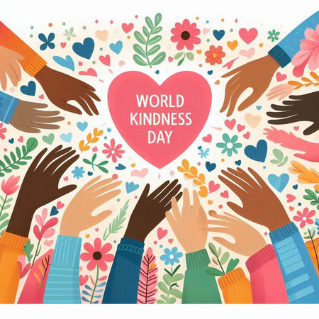World Kindness Day background with people hands and heart. Vector illustration.のイラスト素材