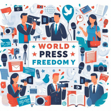 World press freedom day concept. Vector illustration in flat cartoon style.のイラスト素材