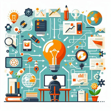 Flat design modern vector illustration concept of business, finance, planning, consulting, team work, brainstorming, strategy, brainstorming.のイラスト素材