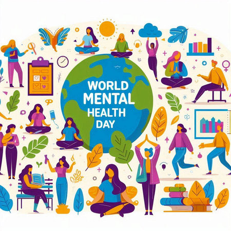 World Mental Health Day. Vector illustration in flat design style. Global healthcare concept.のイラスト素材