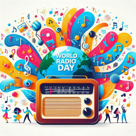 World music day with musical notes around the globe. Vector illustration.のイラスト素材