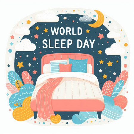 World Sleep Day. Cute hand drawn vector illustration in cartoon style.のイラスト素材