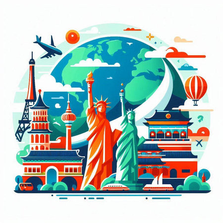 Landmarks of the world. Tourism and travel. Vector illustration.のイラスト素材