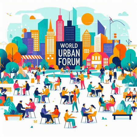 Vector illustration of people in the city park. Flat style design.のイラスト素材