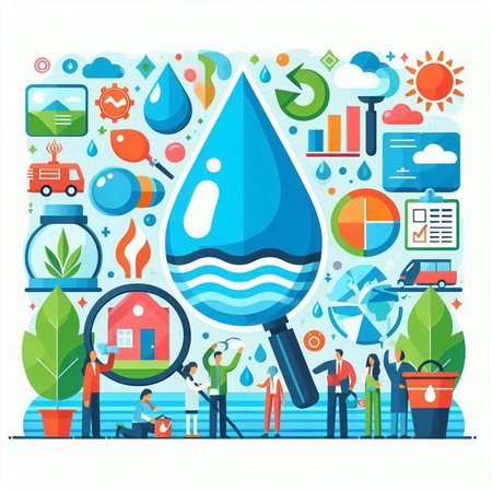 Flat design vector illustration concept of clean water, natural resources, environmental protection.のイラスト素材