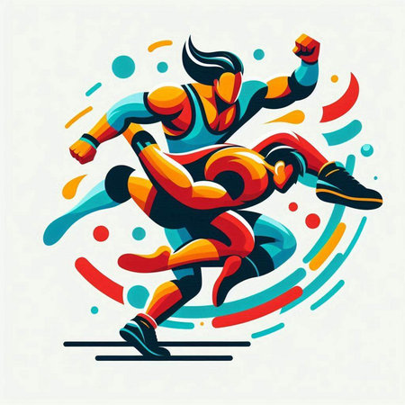 Running man. Vector illustration of a sportsman. Colorful background.のイラスト素材