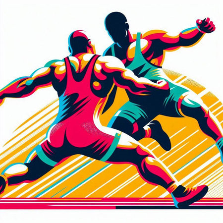 Running men, abstract vector illustration. Sport and active life concept.のイラスト素材