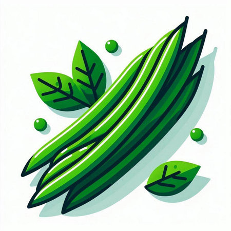 Green beans on a white background. Vector illustration in flat style.のイラスト素材