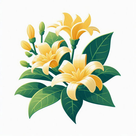 Beautiful yellow lily flowers isolated on white background. Vector illustration.のイラスト素材