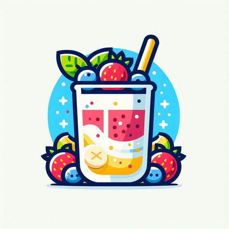 Strawberry smoothie icon in flat style. Vector illustration.のイラスト素材