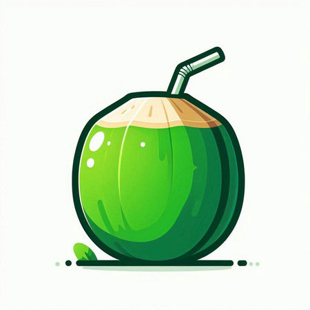 Coconut water drink with straw. Vector illustration on white background.のイラスト素材