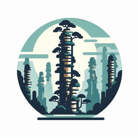 Vector illustration of a city with trees in the form of a globeのイラスト素材