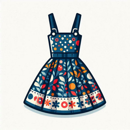 Dress with floral pattern. Vector illustration in doodle style.のイラスト素材