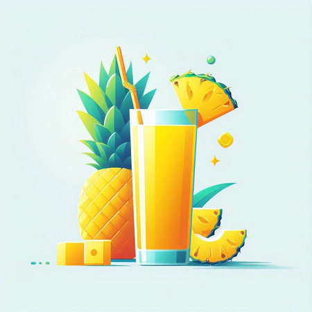 Vector illustration of fresh pineapple juice in a glass with a straw.のイラスト素材